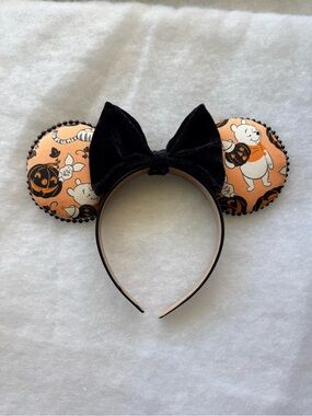 Halloween Pumpkin Winnie the Pooh minnie Mouse Ears Headband black plush bow